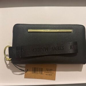 NWT Steve Madden Black Zip Around Wallet with Gold Detail